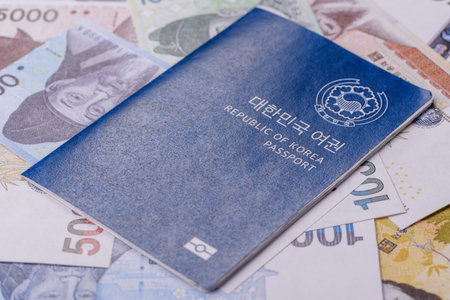 Korean passport for traveling, flying and doing business. South korea document, id for crossing the...
