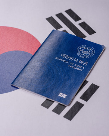 Korean passport for traveling, flying and doing business. South korea document, id for crossing the borderの写真素材