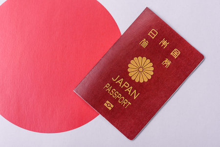 Japanese passport for traveling, flying and doing business. Japan document, id for crossing the borderの写真素材