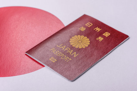 Japanese passport for traveling, flying and doing business. Japan document, id for crossing the borderの写真素材