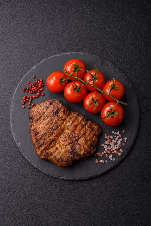 Meat, steak, beef tenderloin cooked on grill. Juicy steak as a food background for your designの写真素材