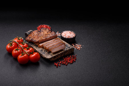 Meat, steak, beef tenderloin cooked on grill. Juicy steak as a food background for your designの写真素材