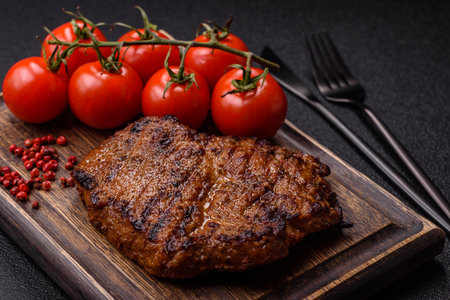 Meat, steak, beef tenderloin cooked on grill. Juicy steak as a food background for your designの写真素材