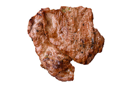 Steak, grilled beef, sirloin cooked on the barbecue with salt, spices and herbsの写真素材