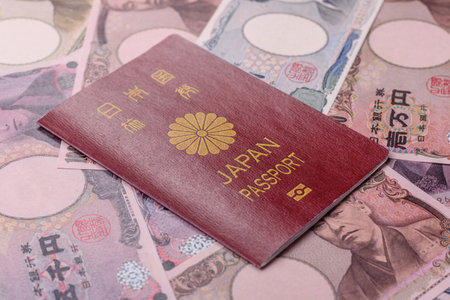 Japanese passport for traveling, flying and doing business. Japan document, id for crossing the...
