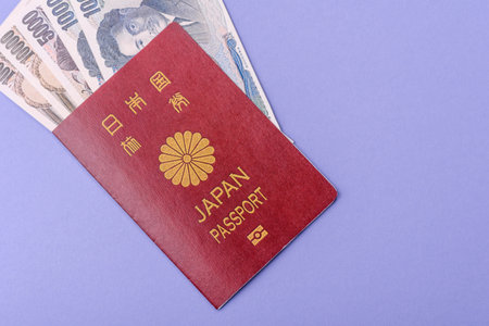 Japanese passport for traveling, flying and doing business. Japan document, id for crossing the borderの写真素材