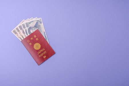 Japanese passport for traveling, flying and doing business. Japan document, id for crossing the borderの写真素材