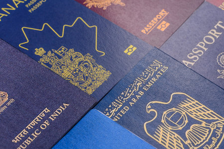 Passports of citizens of different countries of the world, background consisting of passports of several countries.の写真素材