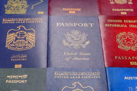 Passports of citizens of different countries of the world, background consisting of passports of several countries.の写真素材