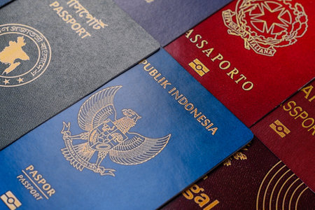 Passports of citizens of different countries of the world, background consisting of passports of several countries.の写真素材