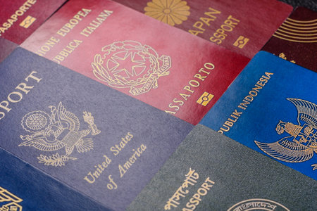 Passports of citizens of different countries of the world, background consisting of passports of several countries.の写真素材