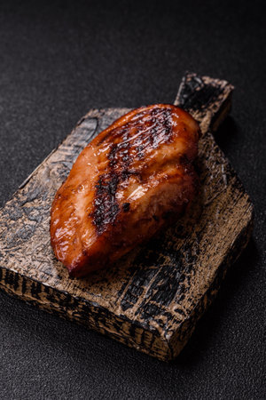 Chicken breast, grilled fillet, meat meal on a plate. Useful grilled poultry for lunchの写真素材