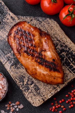 Chicken breast, grilled fillet, meat meal on a plate. Useful grilled poultry for lunchの写真素材