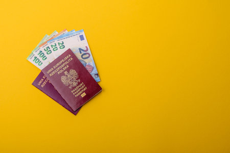 Poland passport for traveling, flying and doing business. Polish document, id for crossing the borderの写真素材