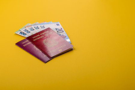 Italy passport for traveling, flying and doing business. Italian document, id for crossing the borderの写真素材