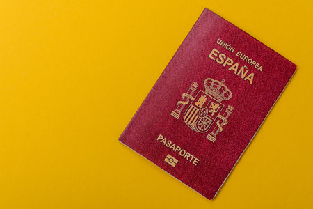Spain passport for traveling, flying and doing business. Spanish document, id for crossing the borderの写真素材