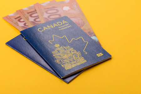 Canadian passport for traveling, flying and doing business. Canada document, id for crossing the...