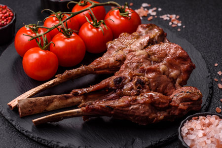 Meat, grilled rack of veal, ribs or steak. Meat dish, barbecued foodの写真素材