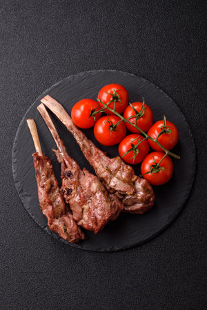 Meat, grilled rack of veal, ribs or steak. Meat dish, barbecued food