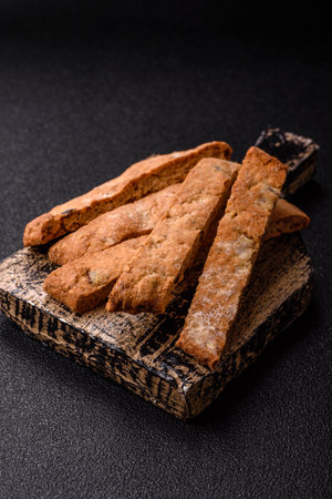 Biscotti or cantuccini biscuits, a crispy sweet Italian pastry. Biscotti dessert with almond and...