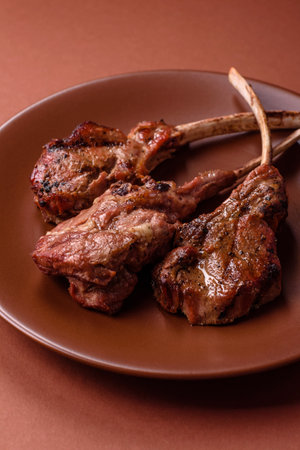 Meat, grilled rack of veal, ribs or steak. Meat dish, barbecued food