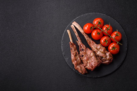 Meat, grilled rack of veal, ribs or steak. Meat dish, barbecued foodの写真素材