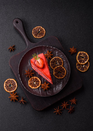 A piece of cake as a food background. Sweet pastries for celebrations, weddingsの写真素材