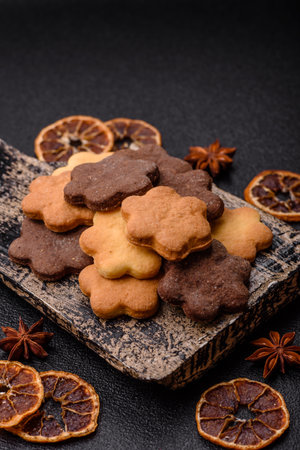 Sweet crispy biscuit with cocoa flavor, baking at home. Biscuit as a dessert for the dinner table