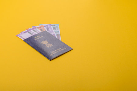 Indian passport for traveling, flying and doing business. India document, id for crossing the borderの写真素材