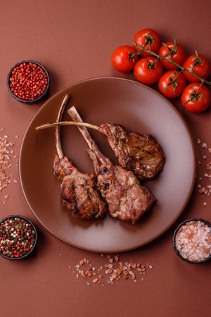 Meat, grilled rack of veal, ribs or steak. Meat dish, barbecued food