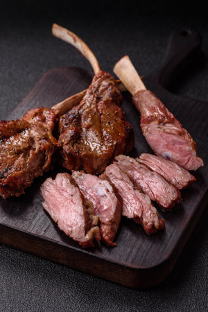 Meat, grilled rack of veal, ribs or steak. Meat dish, barbecued foodの写真素材