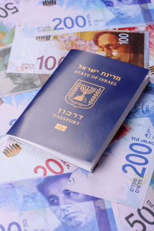 Israel passport for traveling, flying and doing business. Israeli document, id for crossing the borderの写真素材