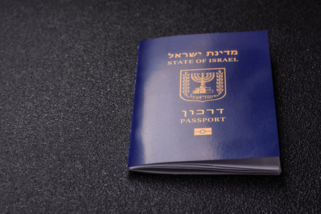 Israel passport for traveling, flying and doing business. Israeli document, id for crossing the borderの写真素材