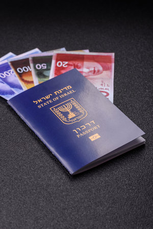 Israel passport for traveling, flying and doing business. Israeli document, id for crossing the borderの写真素材