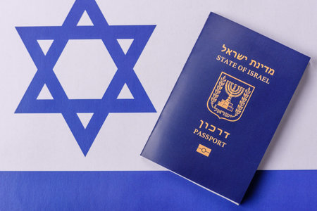 Israel passport for traveling, flying and doing business. Israeli document, id for crossing the borderの写真素材