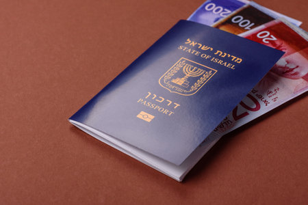 Israel passport for traveling, flying and doing business. Israeli document, id for crossing the borderの写真素材