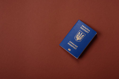 Ukrainian passport for traveling, flying and doing business. Ukraine document, id for crossing the borderの写真素材