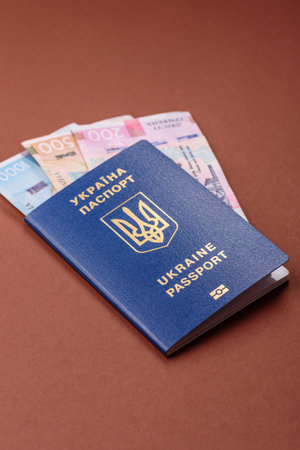 Ukrainian passport for traveling, flying and doing business. Ukraine document, id for crossing the borderの写真素材