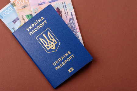 Ukrainian passport for traveling, flying and doing business. Ukraine document, id for crossing the borderの写真素材