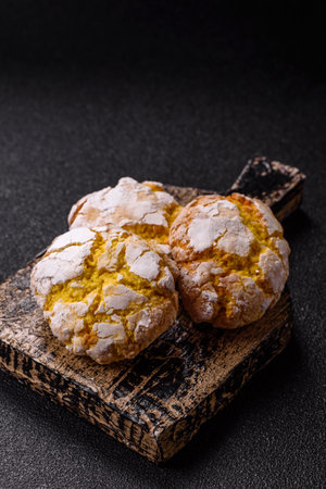 Crinkle biscuits lemon or banana, healthy vegan food. Lemon biscuits on a ceramic plate