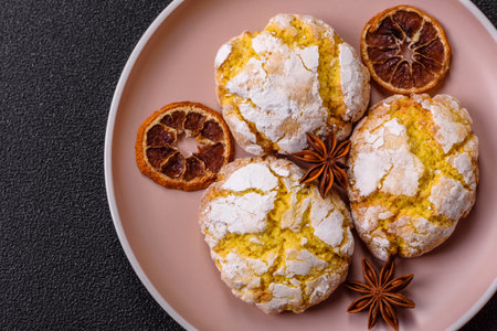 Crinkle biscuits lemon or banana, healthy vegan food. Lemon biscuits on a ceramic plate