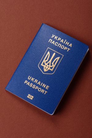 Ukrainian passport for traveling, flying and doing business. Ukraine document, id for crossing the borderの写真素材