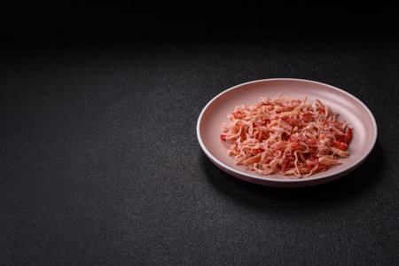 Food, dried squid in shavings or chopped as snacks or jerky. Snack dried squid for beer, background...