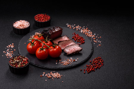 Grilled beef steak meat with salt and pepper. Beef steak grilled on a barbecue as a background for your designの写真素材