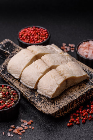 White fish fillets, seafood cooked with salt and spices. Fish fillets on a ceramic plate