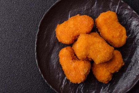 Chicken nuggets in breading, takeaway food, junk food. Lunch nuggets