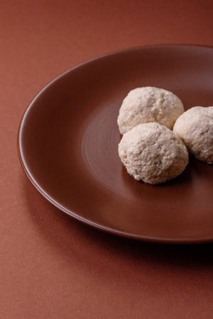 Chicken meatballs, cutlets steamed with salt and spices, a healthy meal. Steamed chicken meatball on...