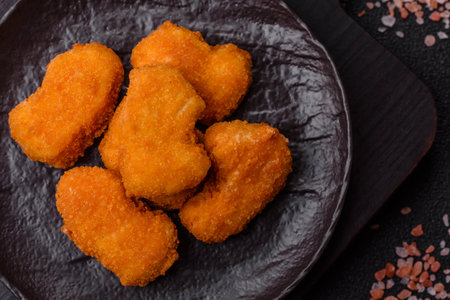 Chicken nuggets in breading, takeaway food, junk food. Lunch nuggetsの写真素材