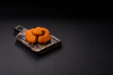 Chicken nuggets in breading, takeaway food, junk food. Lunch nuggetsの写真素材