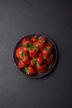 Strawberry, fresh juicy berries and fruits as background. Whole sweet strawberriesの写真素材
